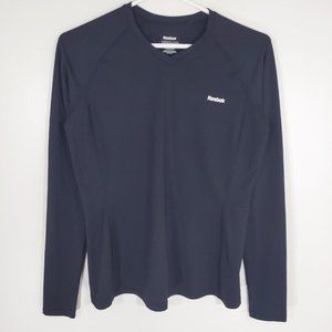Reebok Play Dry Black Long Sleeve Stretch Running Athletic Sport Top Size Medium